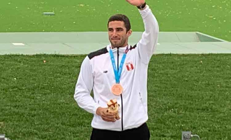Lima 2019 Peruvian Nicolas Pacheco wins another bronze medal for Peru in the men's skeet shooting