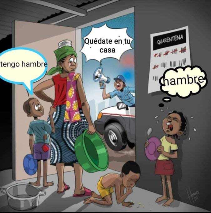 Peruvian caricature stay home even if your kids cry for food