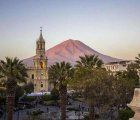 Arequipa&#039;s main square with the imposing cathedral and the Misti volcano in the back, photo: Black Tomato
