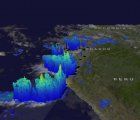 3-D animation of a band of storms in northern Peru with clouds reaching over 13 km (8.1 miles); picture: NASA