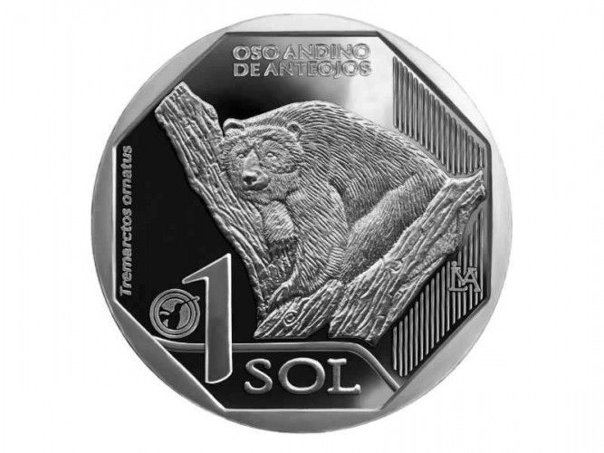 The first coin &quot;Spectacled Bear&quot; (Oso Andino de Anteojos) of the new numismatic series &quot;Threatened Wildlife of Peru&quot; (Fauna Silvestre Amenazada del Perú)