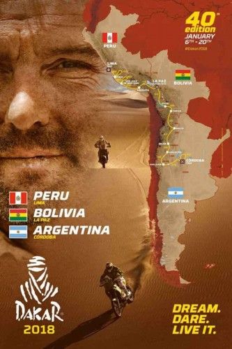 The Dakar Rally 2018 starts in Lima, Peru, crosses southern Peru and Bolivia and ends in Codoba, Argentina