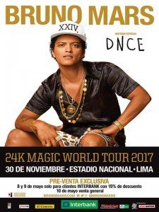 Bruno Mars comes to Lima in November as part of his 24K Magic World Tour 2017