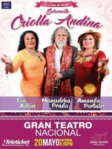 Eva Ayllon, Manuelcha Prado and Amanda Portales together on stage for the Serenata Criolla Andina in Lima