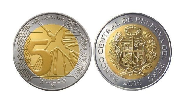 The Central Reserve Bank puts a new S/. 5 coin into circulation